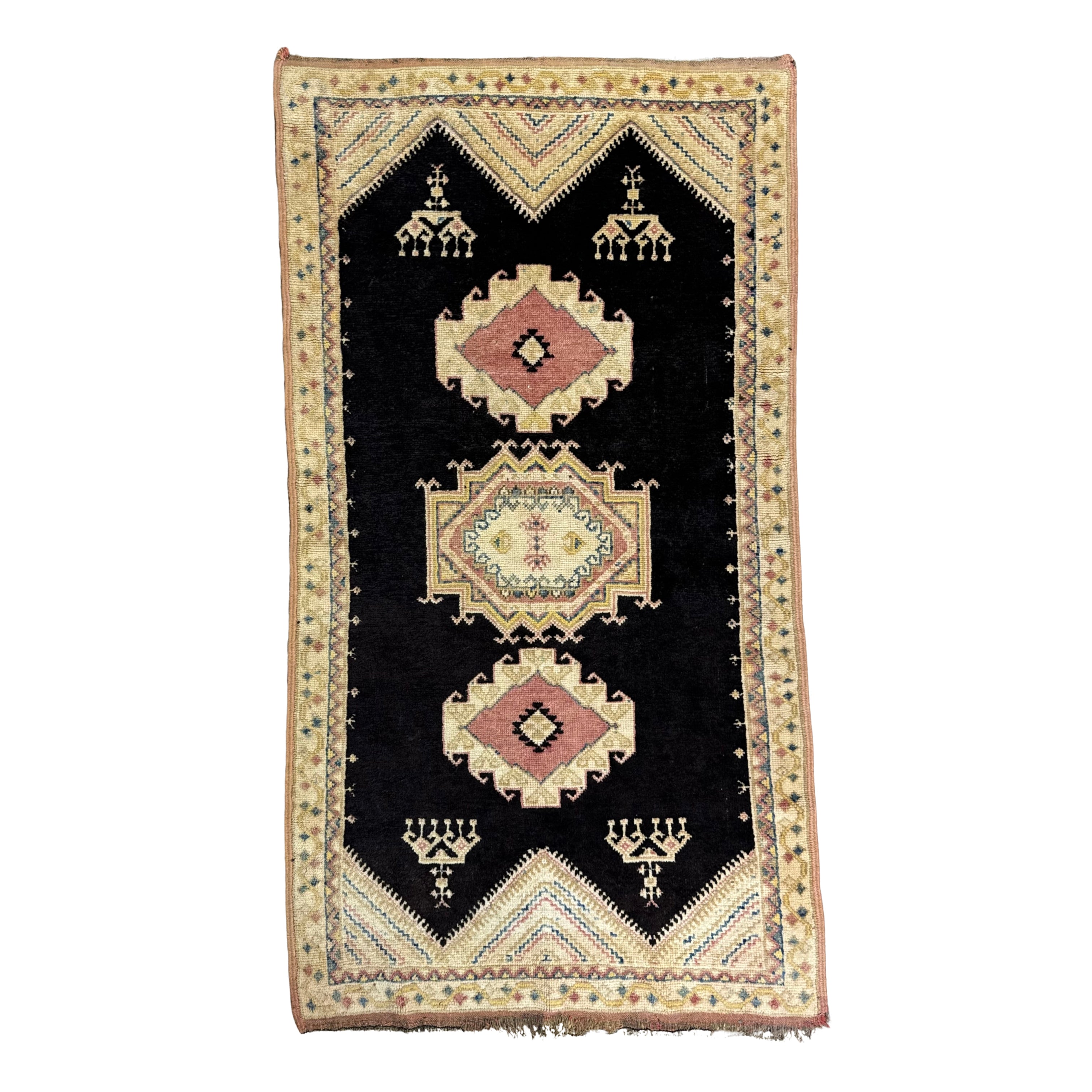 Decorative rug with geometric pattern on a white background