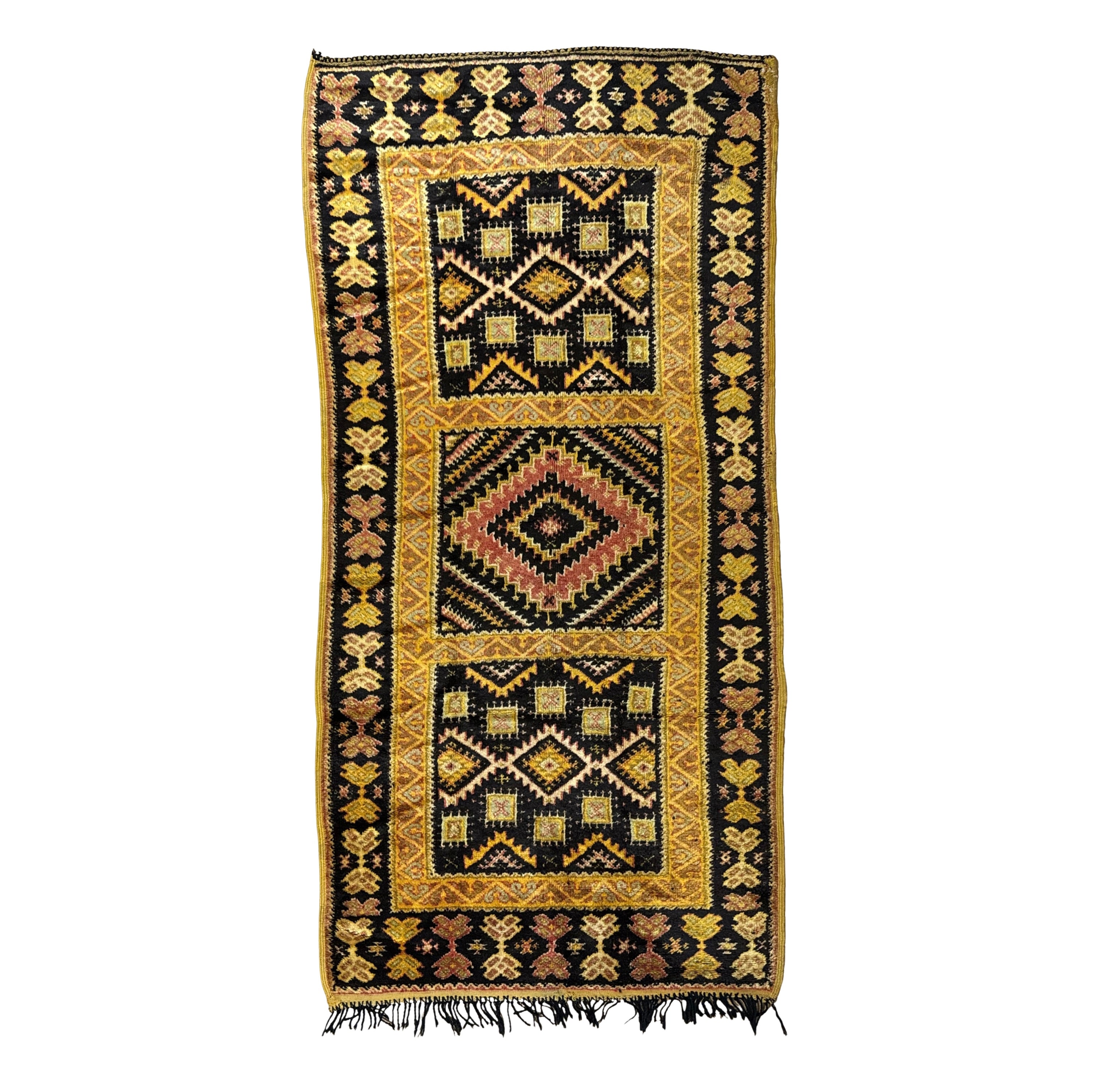 Decorative rug with geometric pattern on a white background