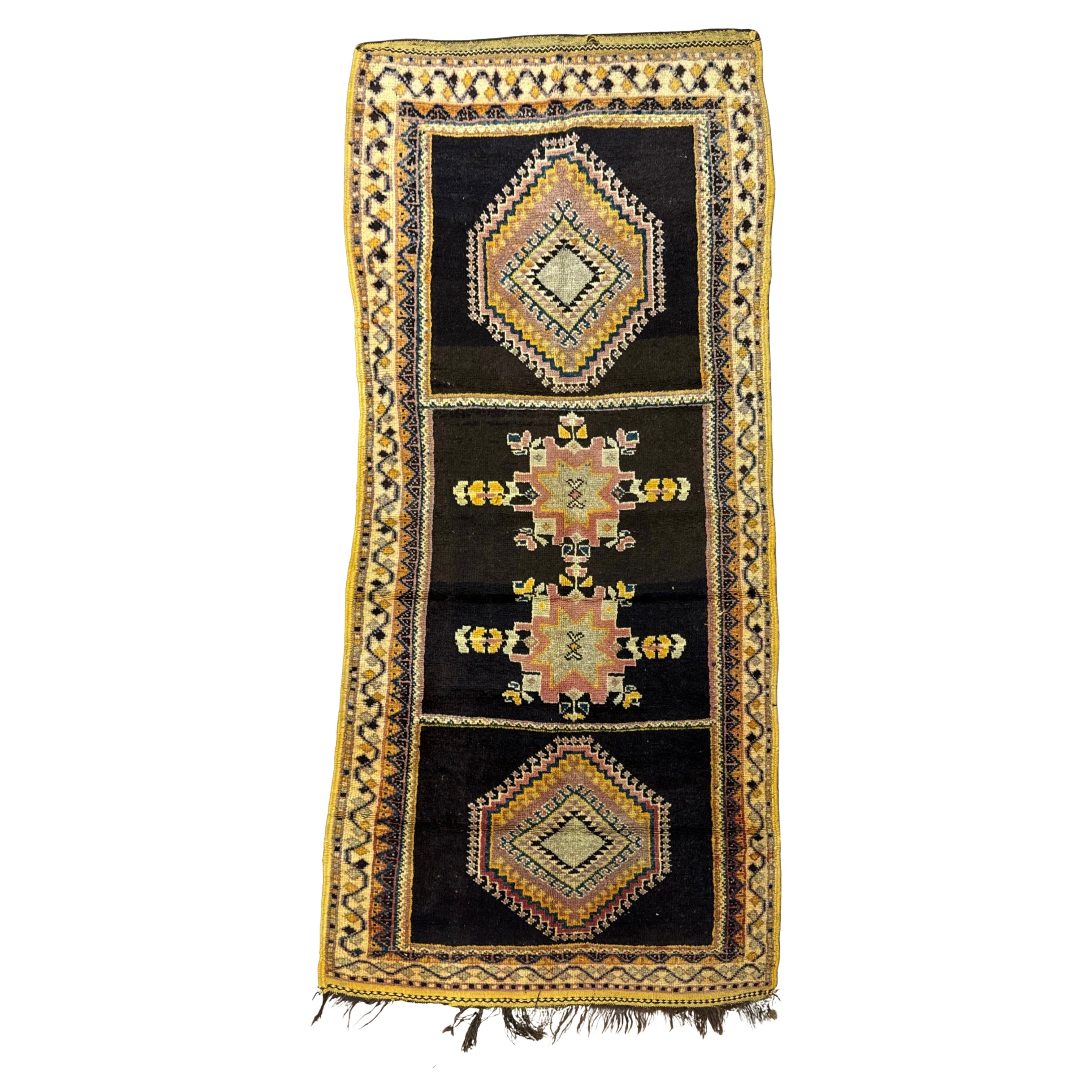 Decorative rug with geometric patterns on a white background