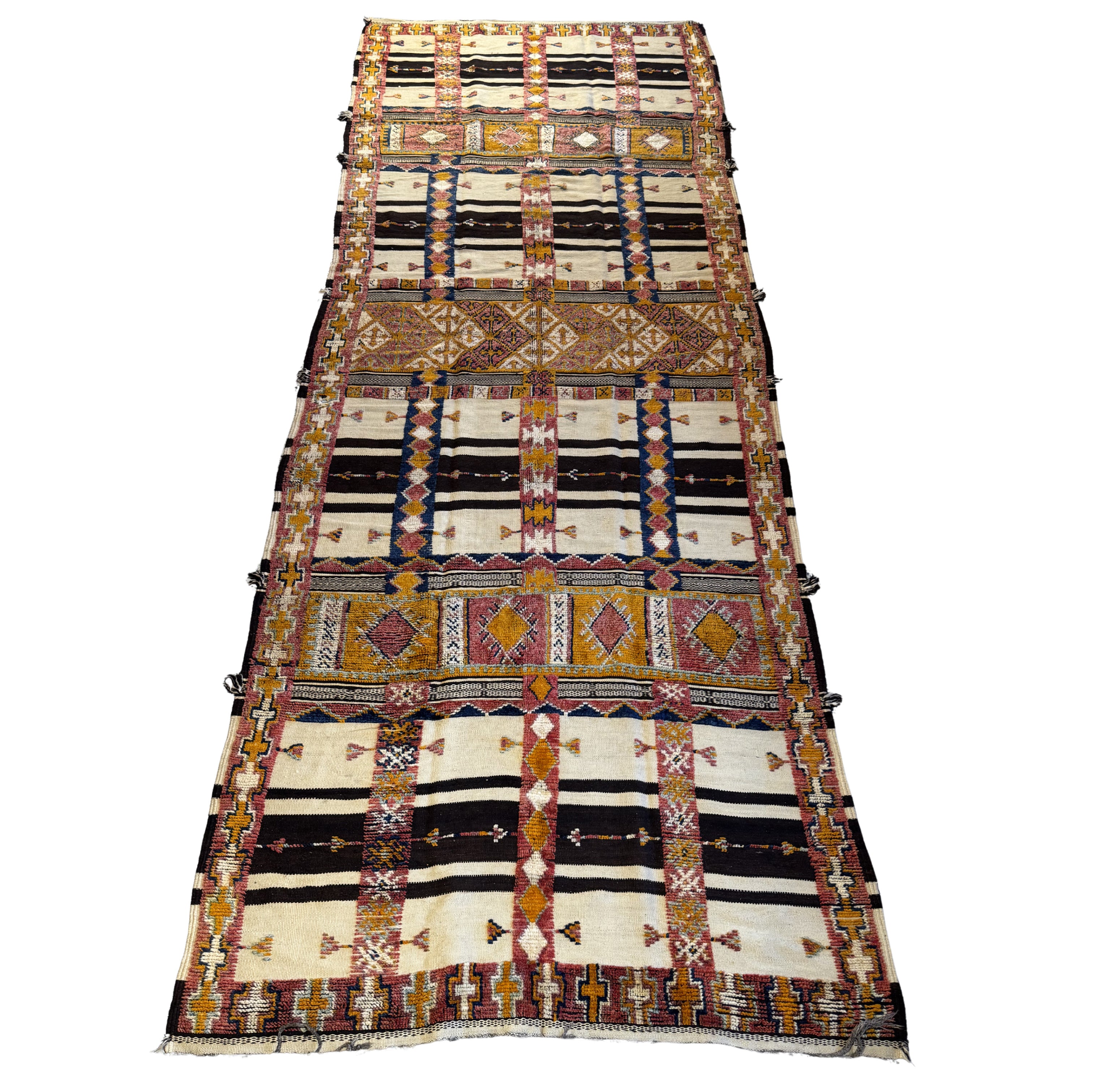 Decorative rug with intricate patterns on a white background